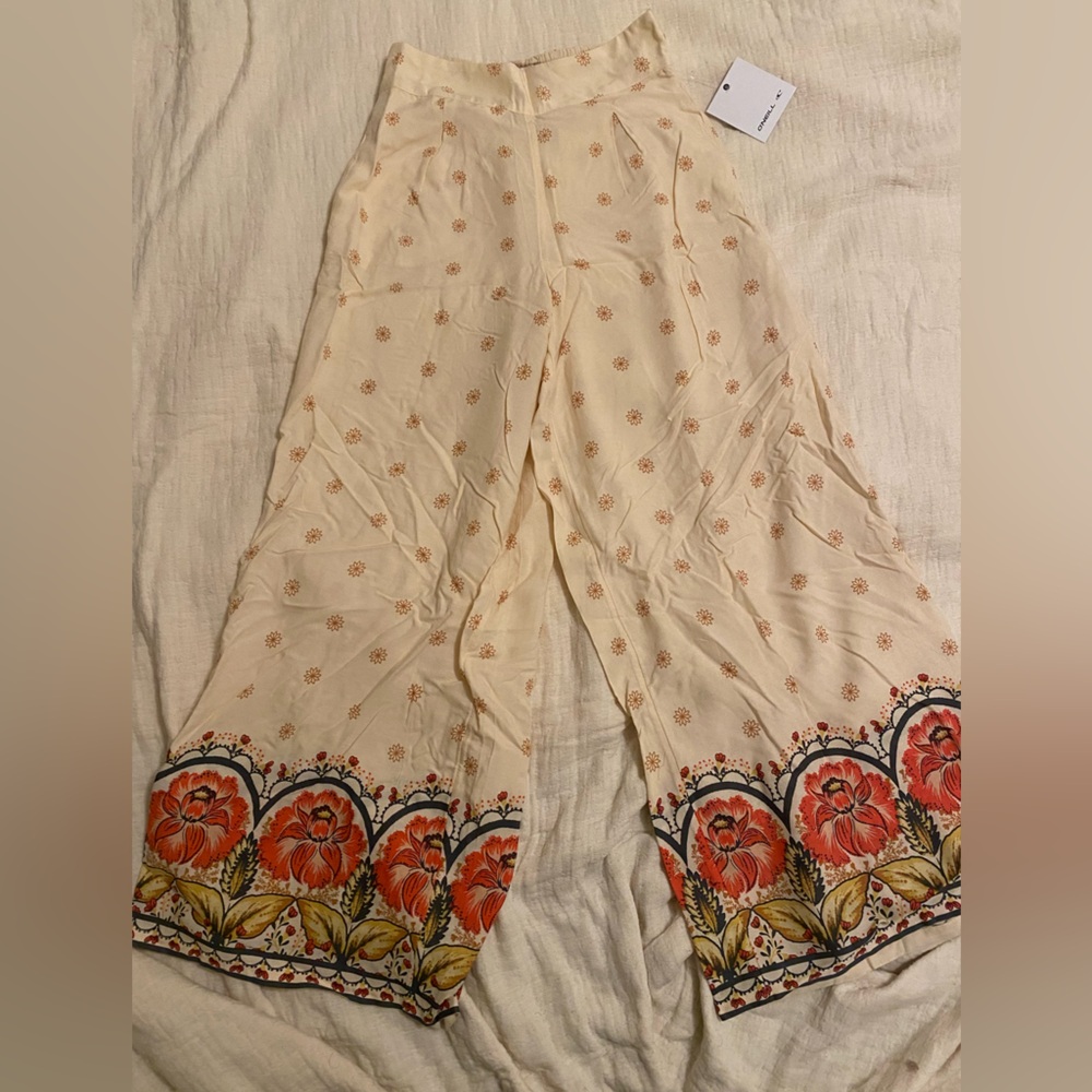 O'Neill Cream and Red Floral Wide Leg Pants